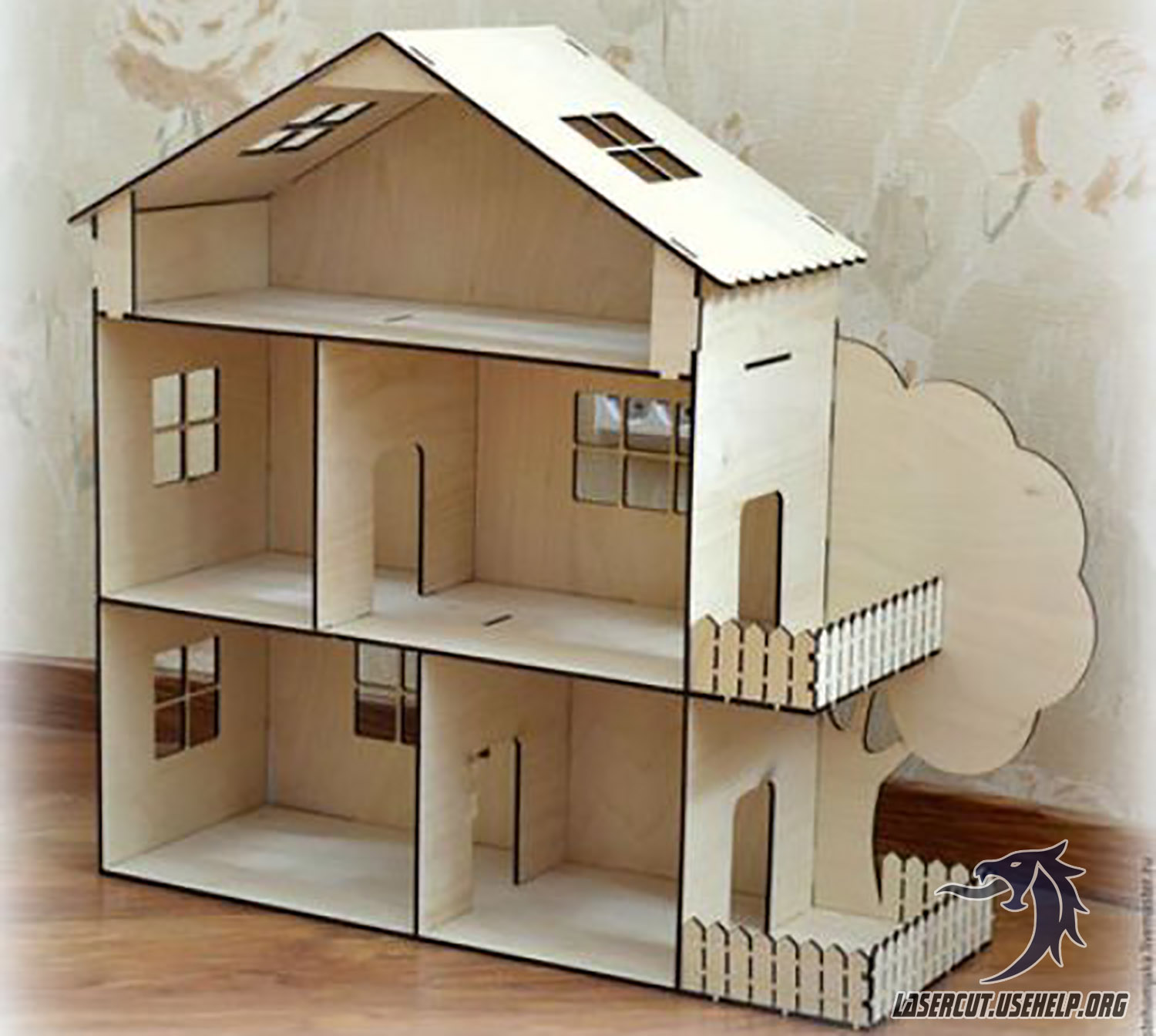 Макет Кукольный дом 14 (с деревом) из фанеры - LaserCut models
