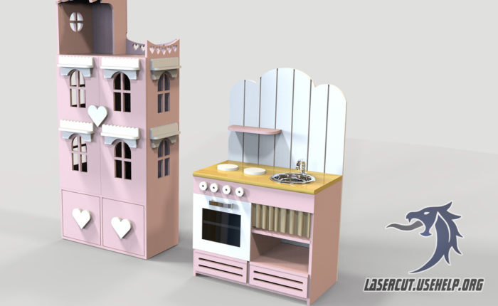 Макет Кукольный дом и игровая кухня из фанеры